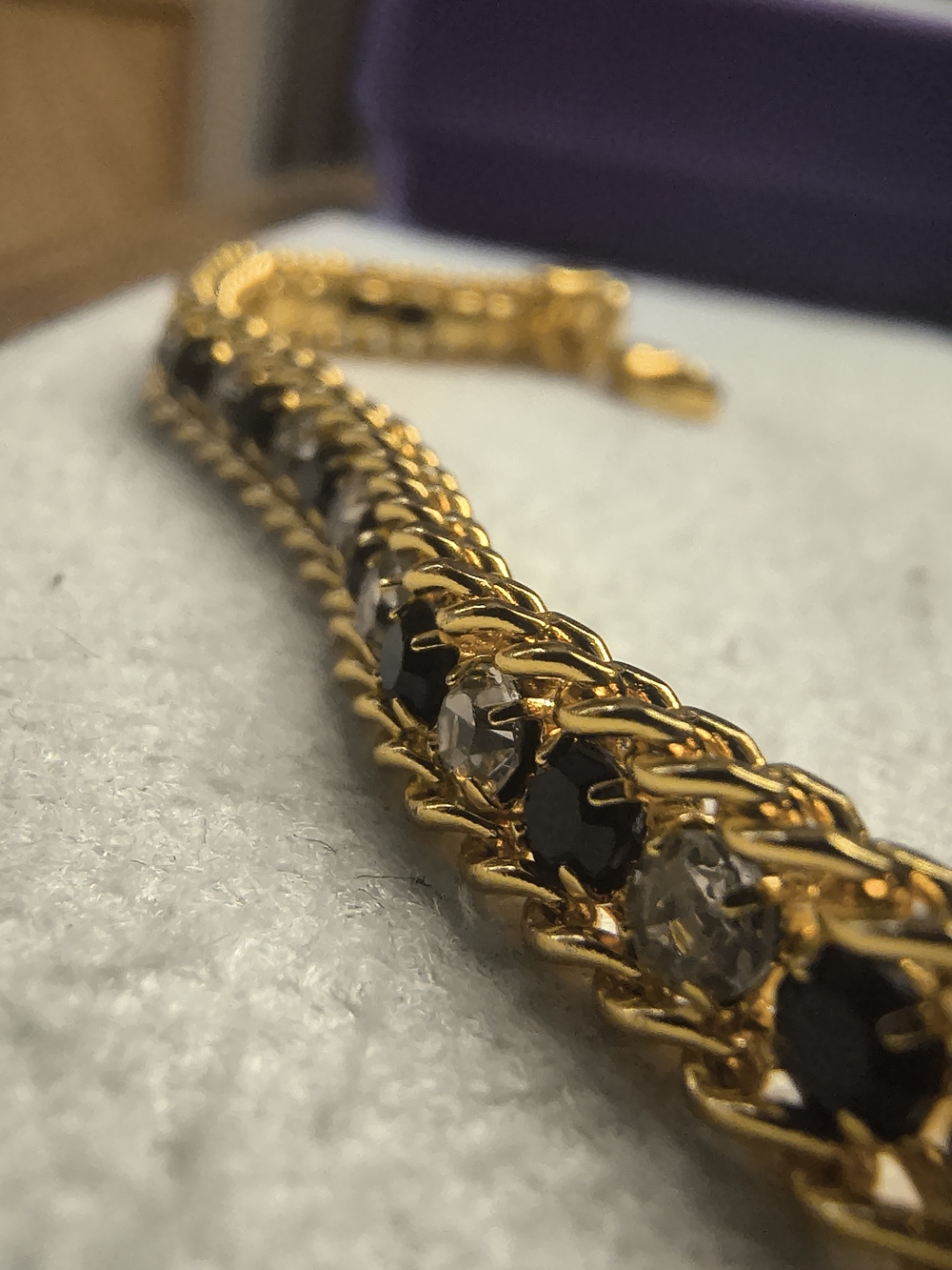 Gold-Tone Bracelet with Black and Clear Stones